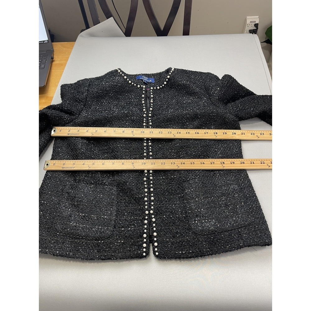RSVP by Talbots Womens Blazer Jacket 14 Black Tweed Glitter Holiday Cocktail - Picture 9 of 11